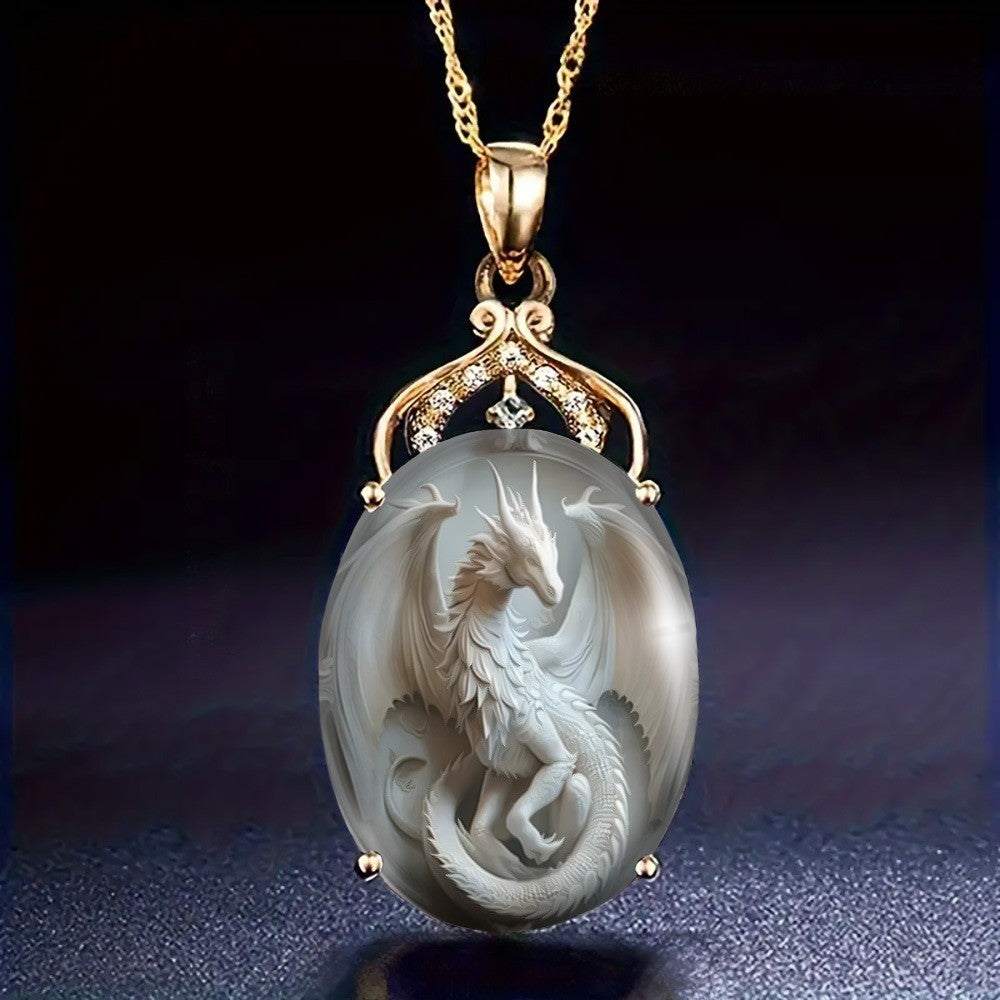 White Dragon Cameo Necklace