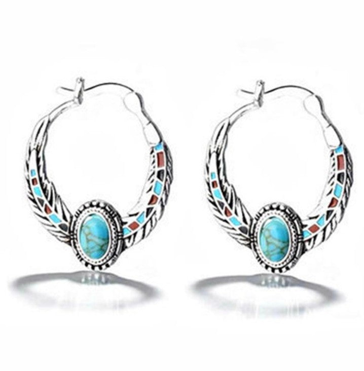 Turquoise Feather Hoop Earrings
