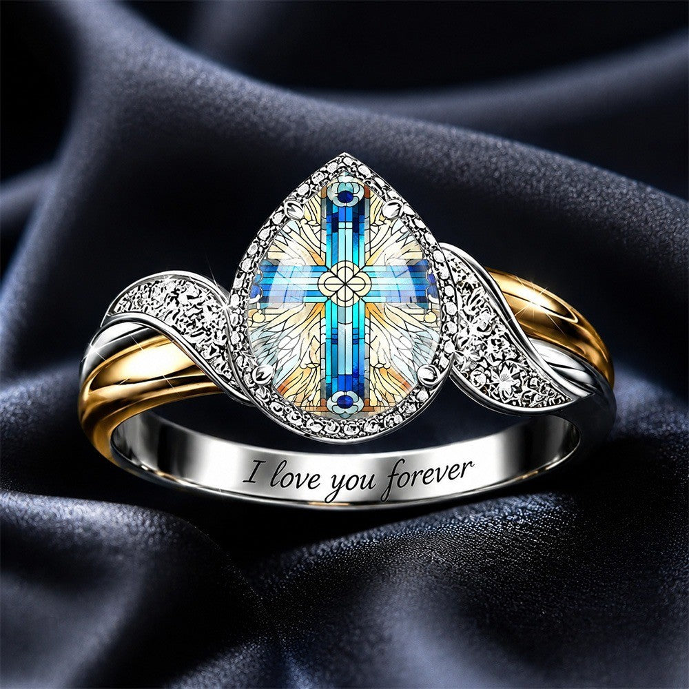 Stained Glass Cross & Wings Ring