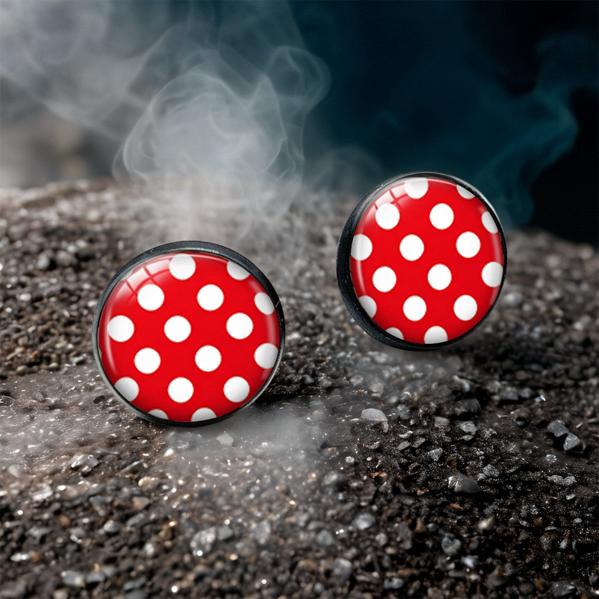 Red Polka Dot Round Stud Earrings
