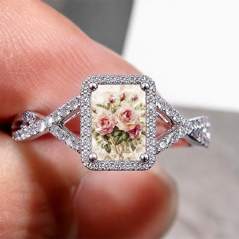 Vintage Rose Bouquet Square Ring