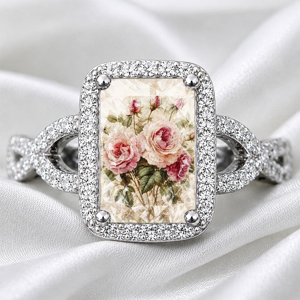 Vintage Rose Bouquet Square Ring