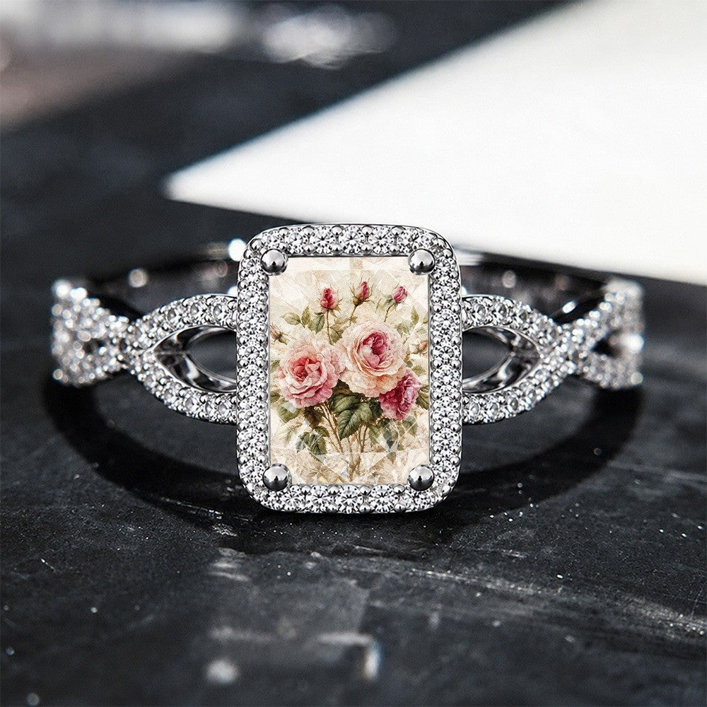 Vintage Rose Bouquet Square Ring