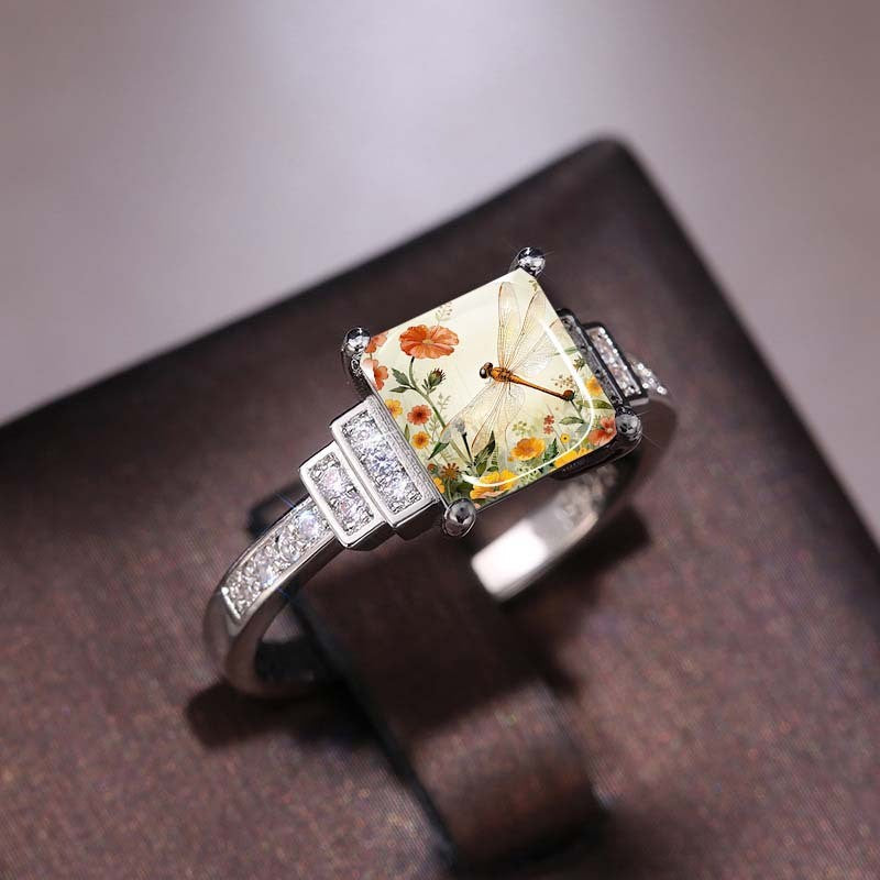 Dragonfly & Wildflower Square Ring