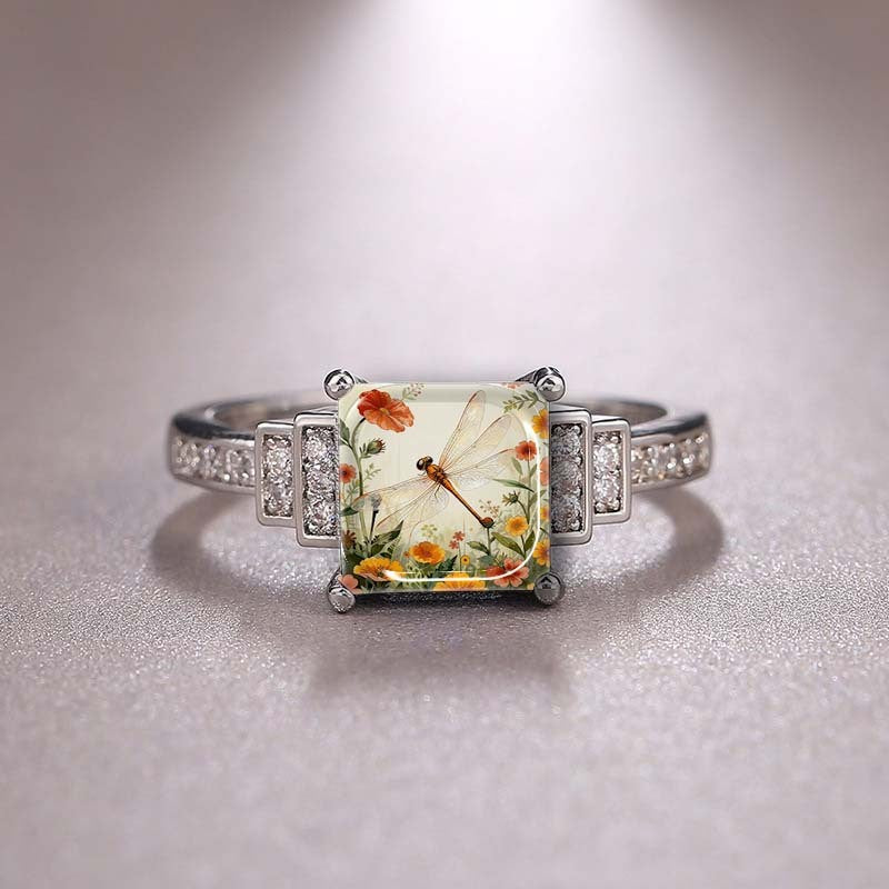 Dragonfly & Wildflower Square Ring