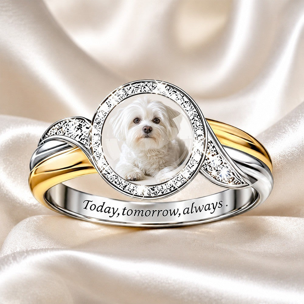 White Dog Portrait Circle Ring