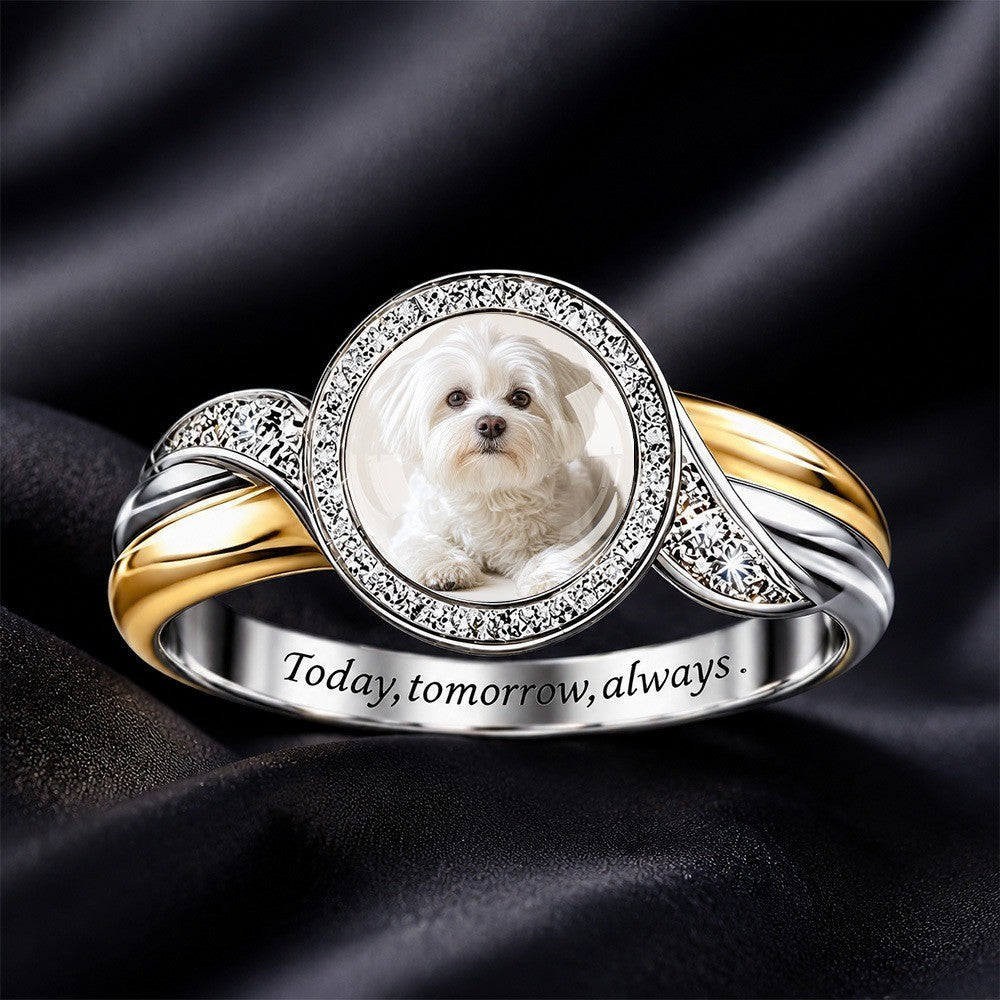 White Dog Portrait Circle Ring