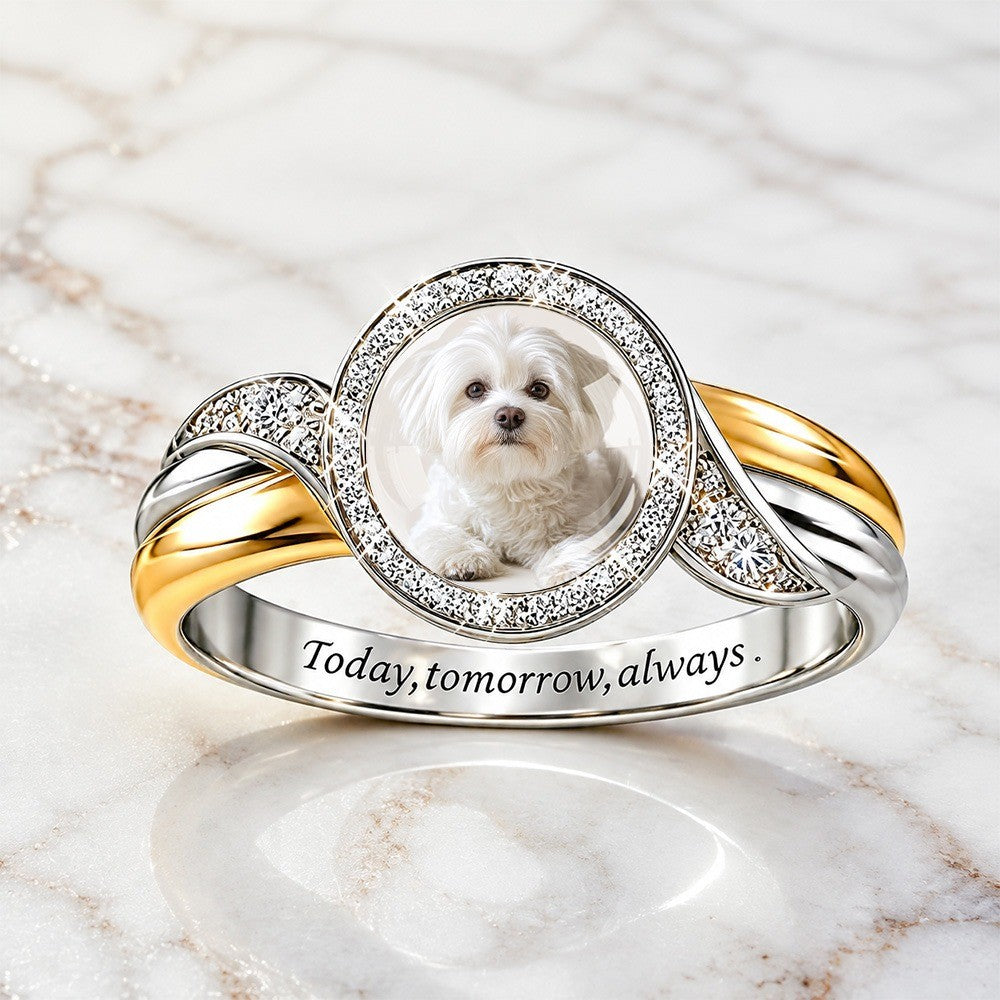 White Dog Portrait Circle Ring