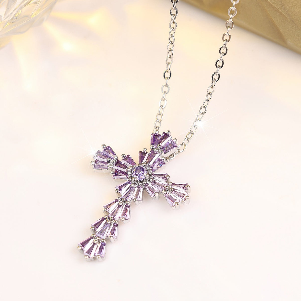 Trapezoid Crystal Cross Necklace
