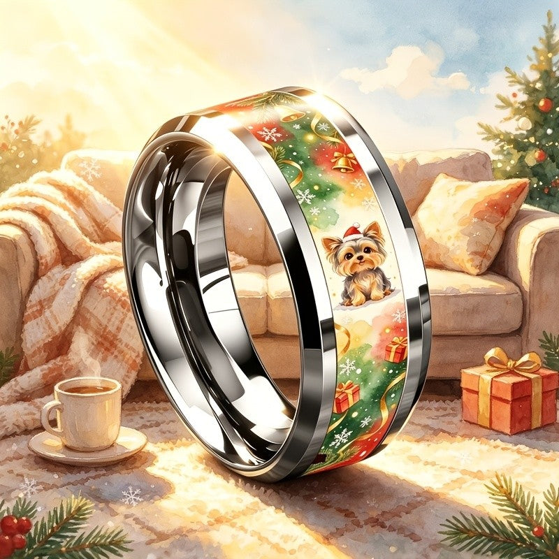 Yorkie Puppy Holiday Ring