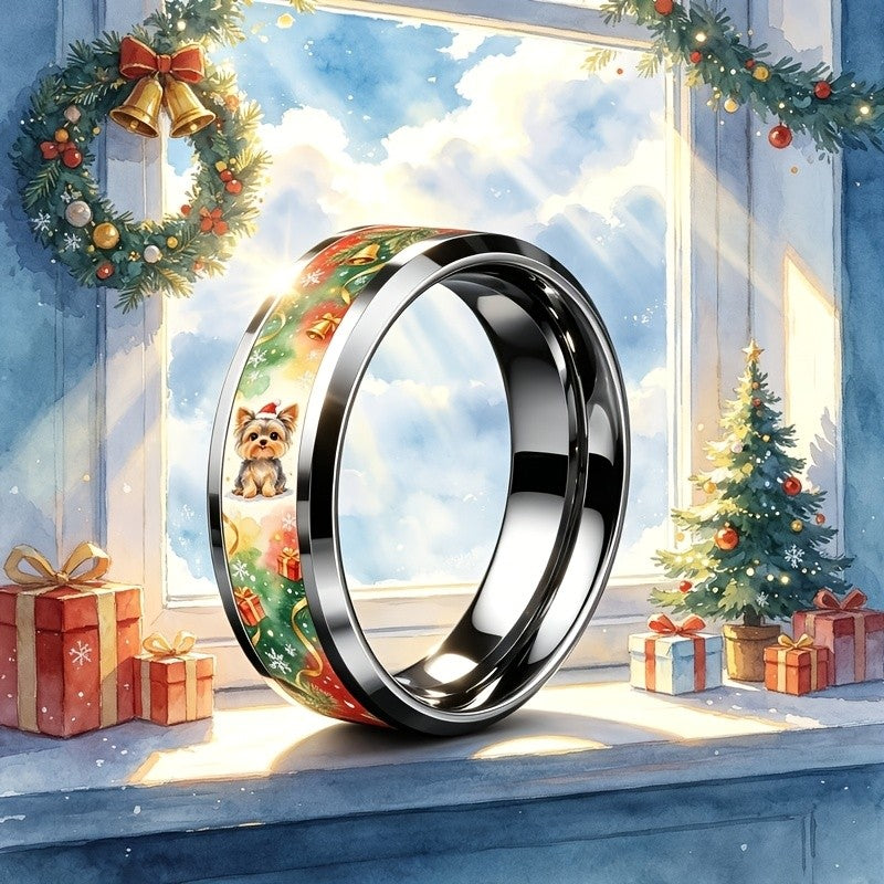 Yorkie Puppy Holiday Ring