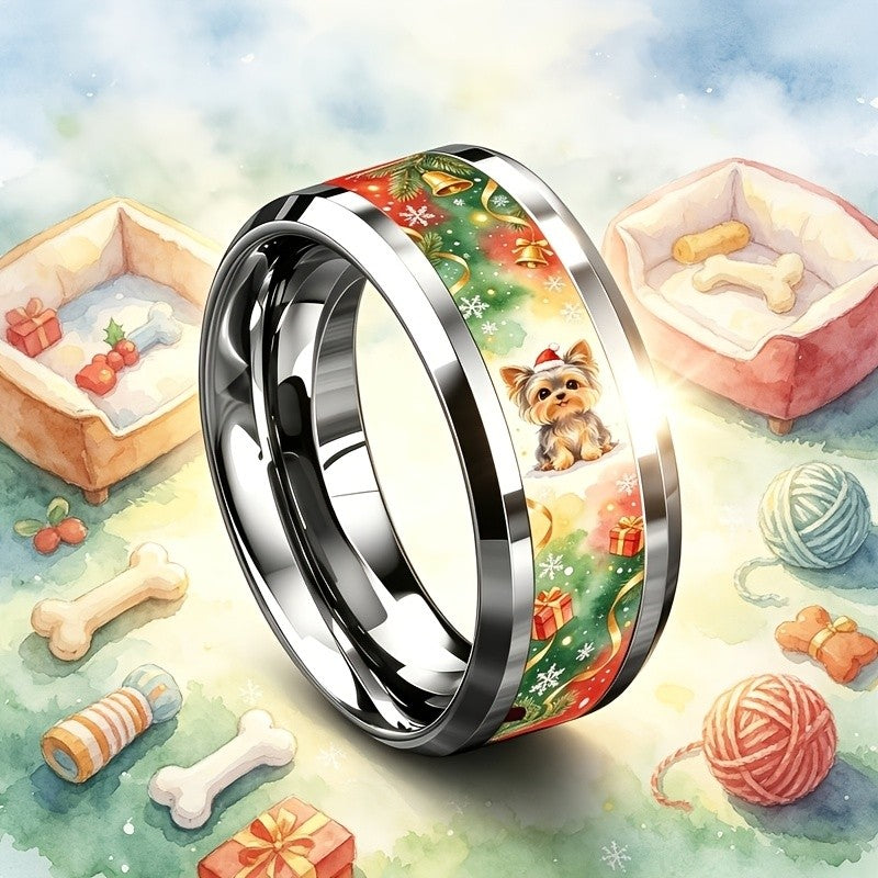 Yorkie Puppy Holiday Ring