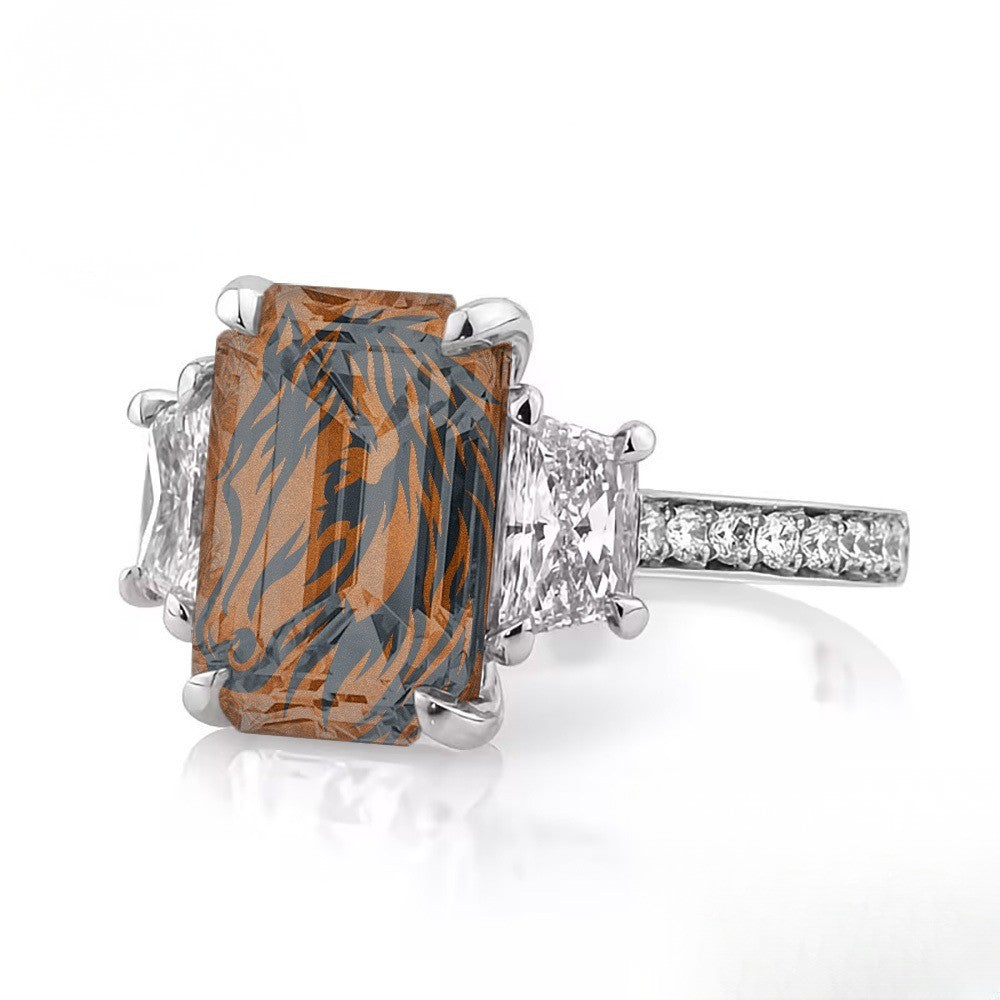 Brown Lion Emerald Cut Ring