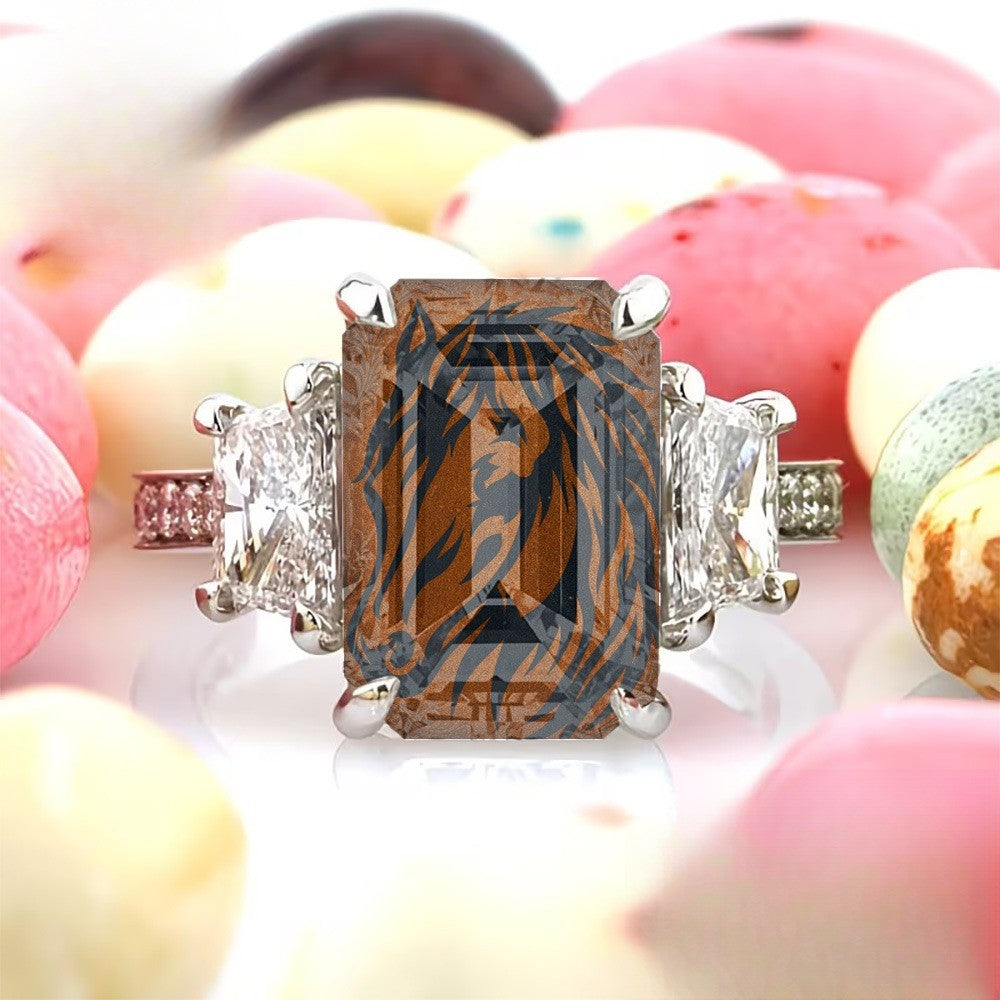 Brown Lion Emerald Cut Ring