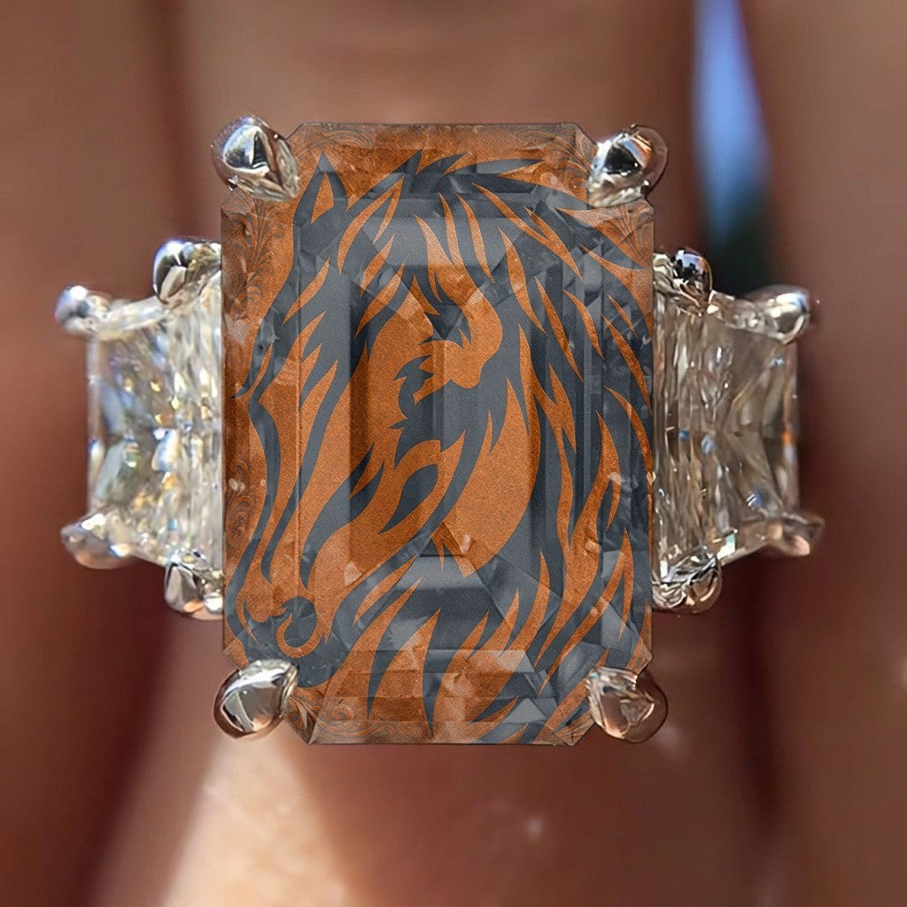 Brown Lion Emerald Cut Ring