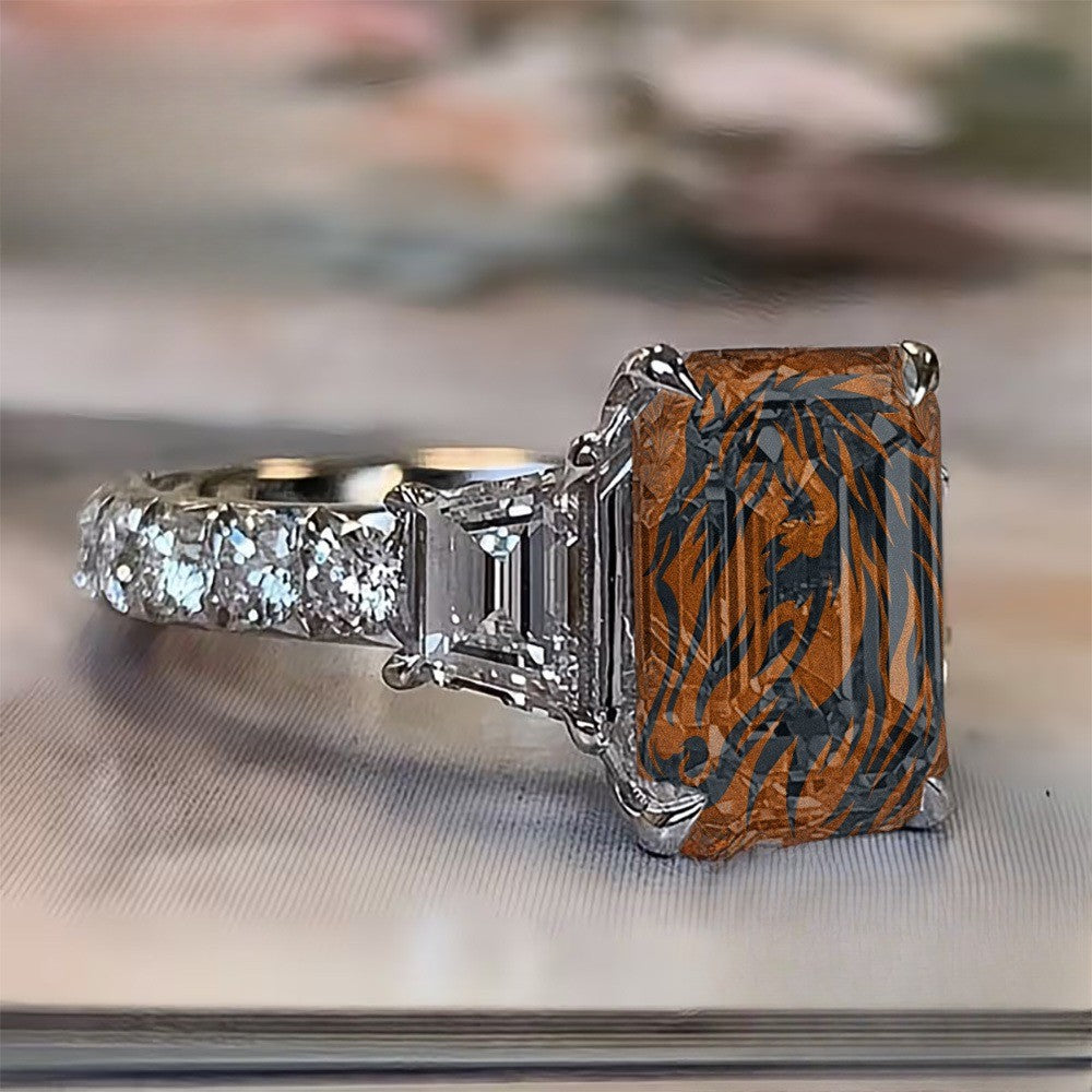 Brown Lion Emerald Cut Ring