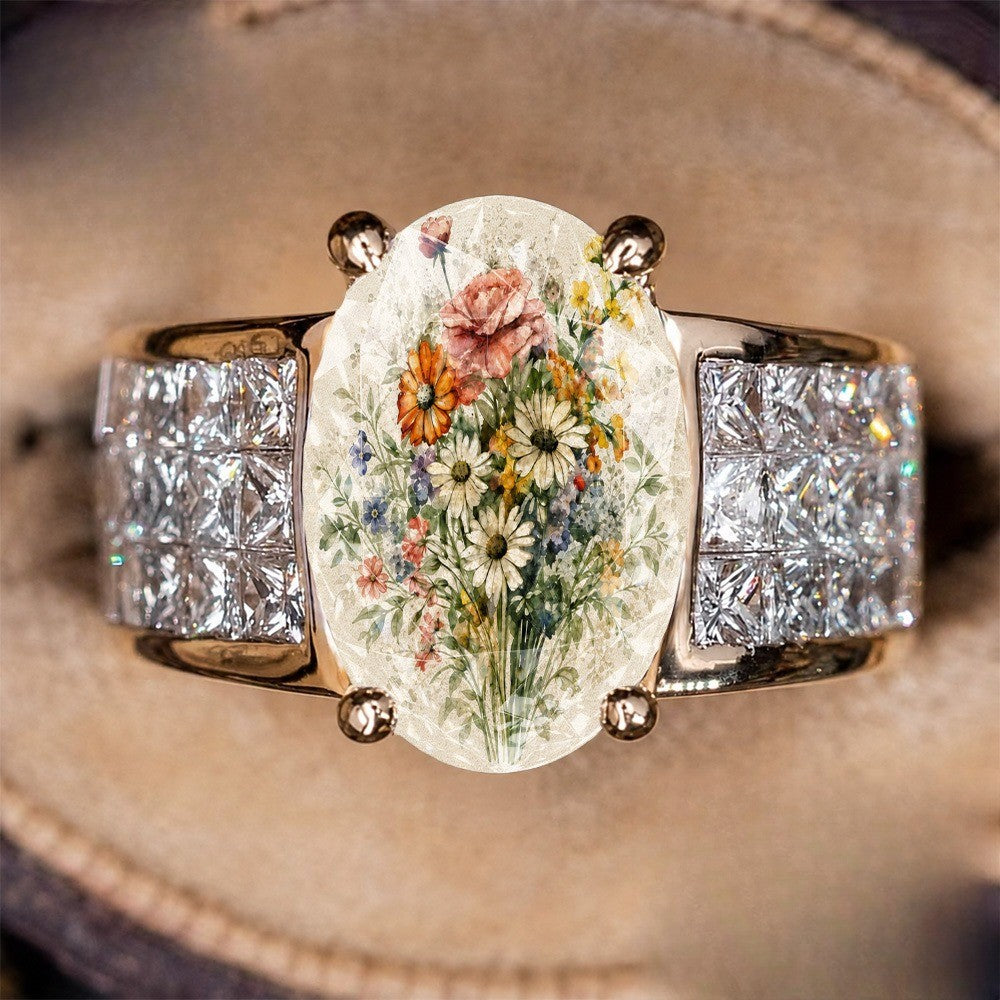 Watercolor Wildflower Crystal Ring