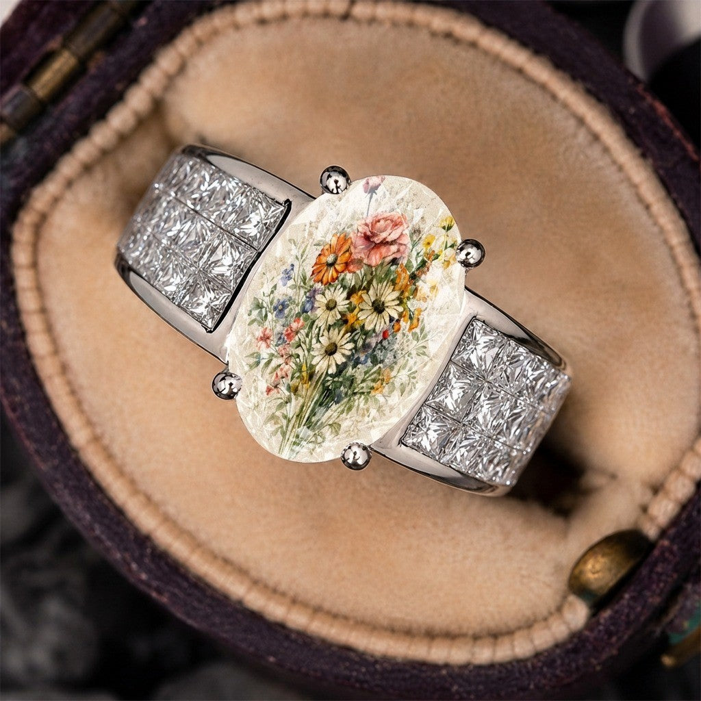 Watercolor Wildflower Crystal Ring