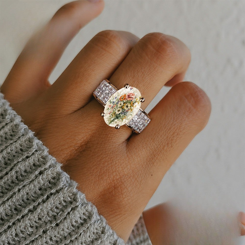 Watercolor Wildflower Crystal Ring