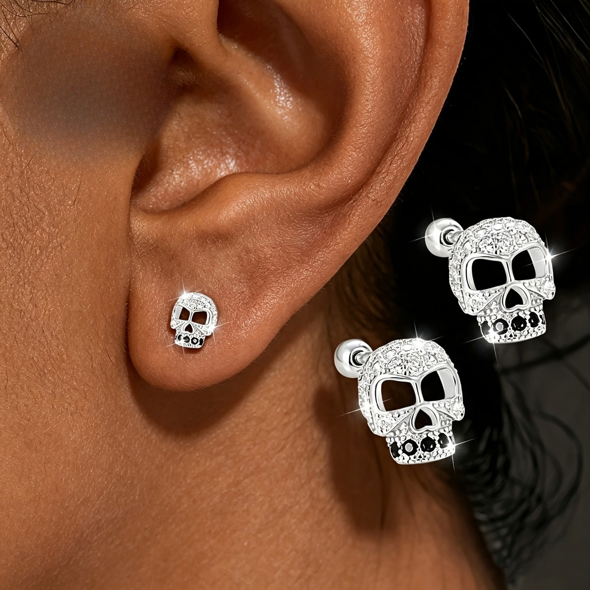Zircon Crystal Skull Stud Earrings