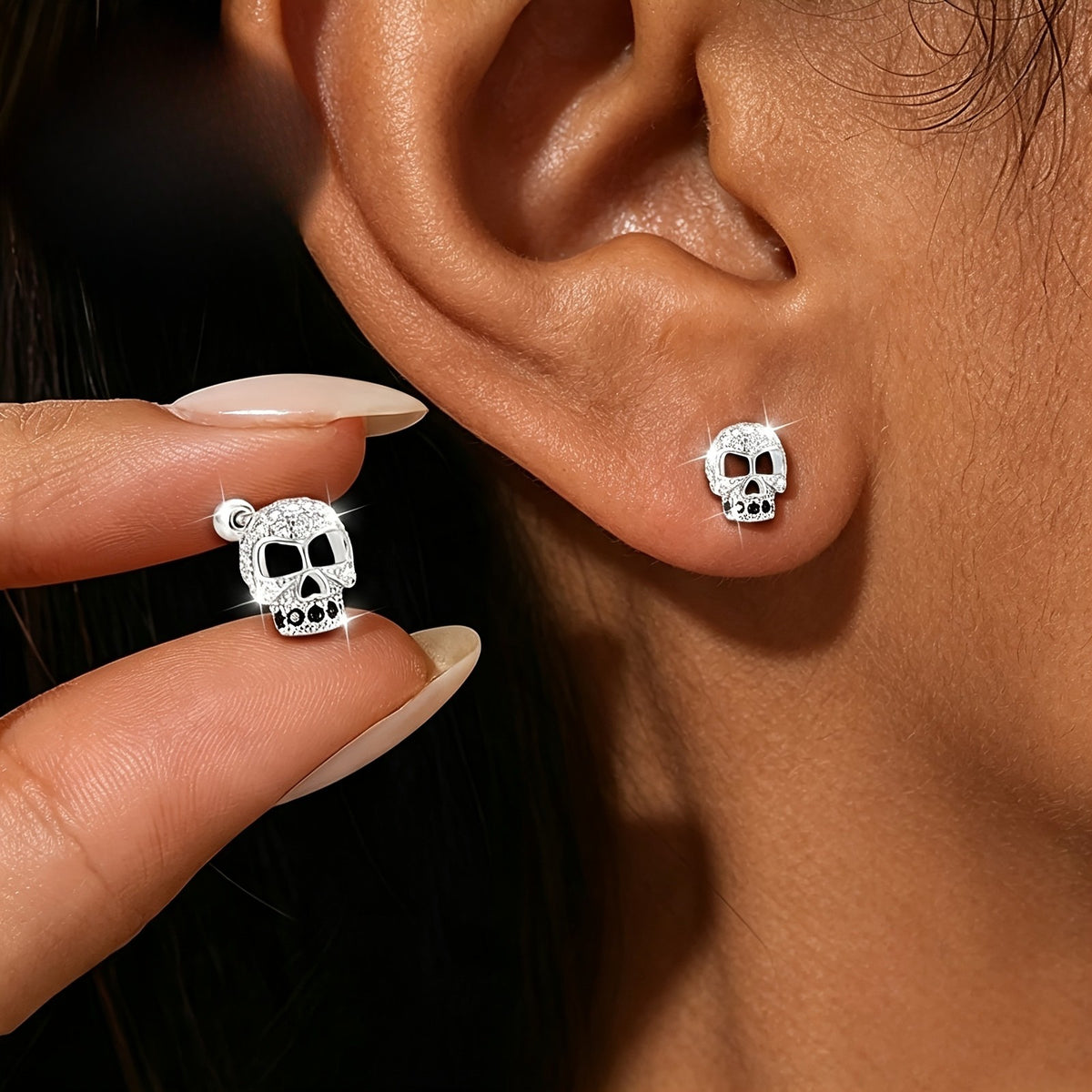 Zircon Crystal Skull Stud Earrings