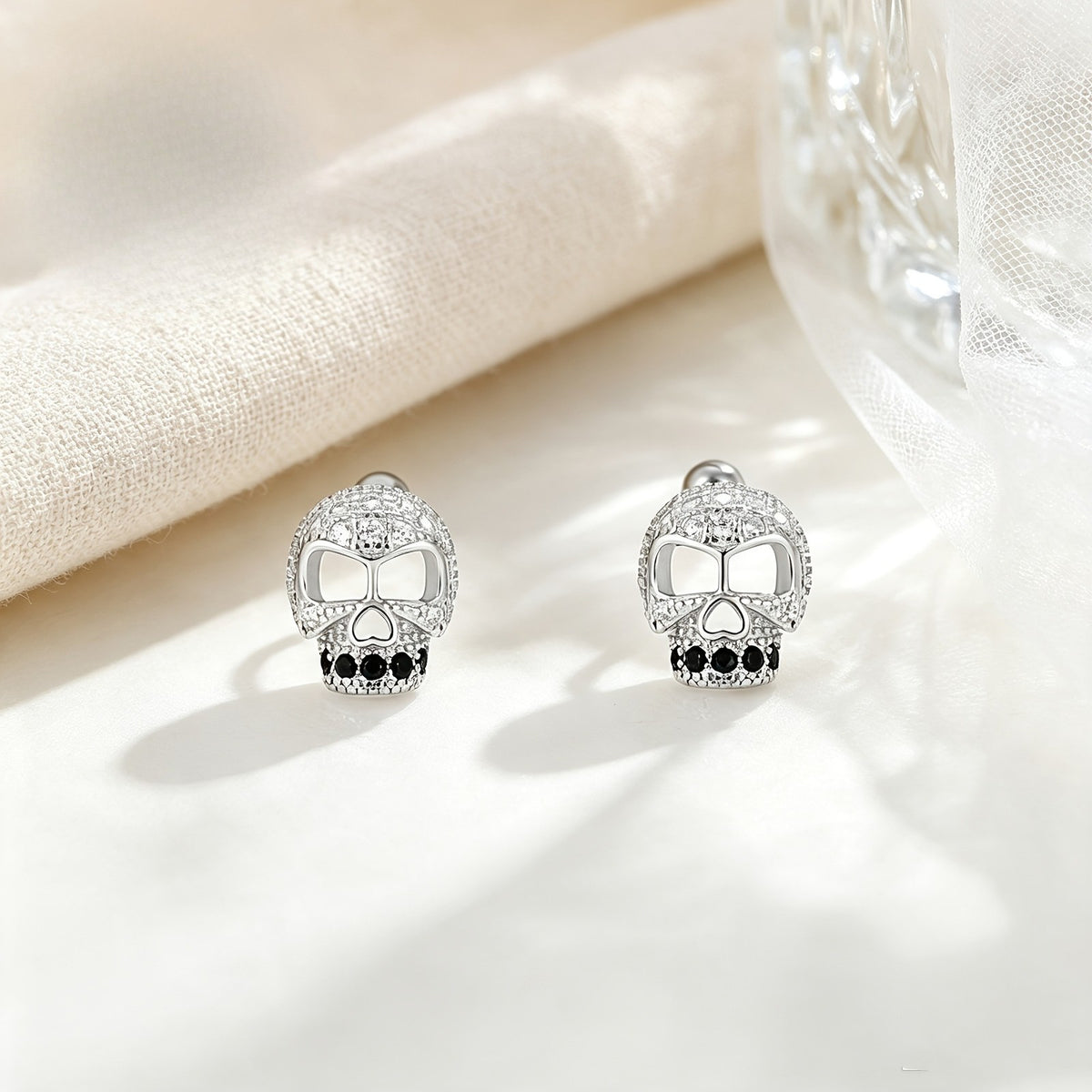 Zircon Crystal Skull Stud Earrings