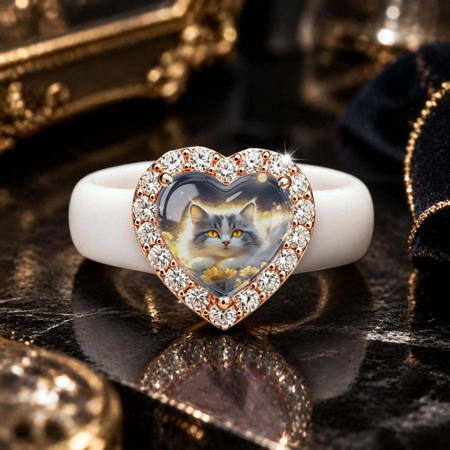 Cat Portrait Heart Ring
