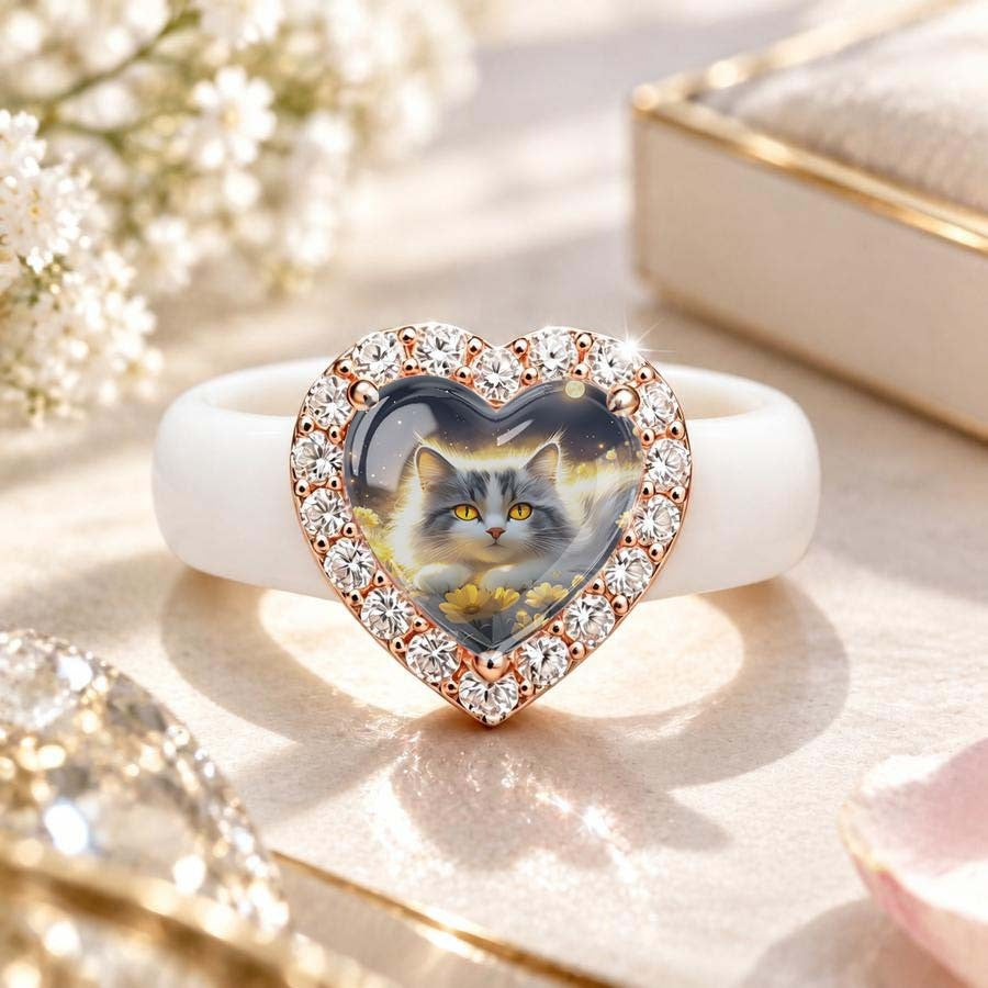 Cat Portrait Heart Ring