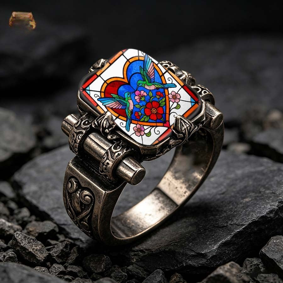 Hummingbird Heart Square Ring