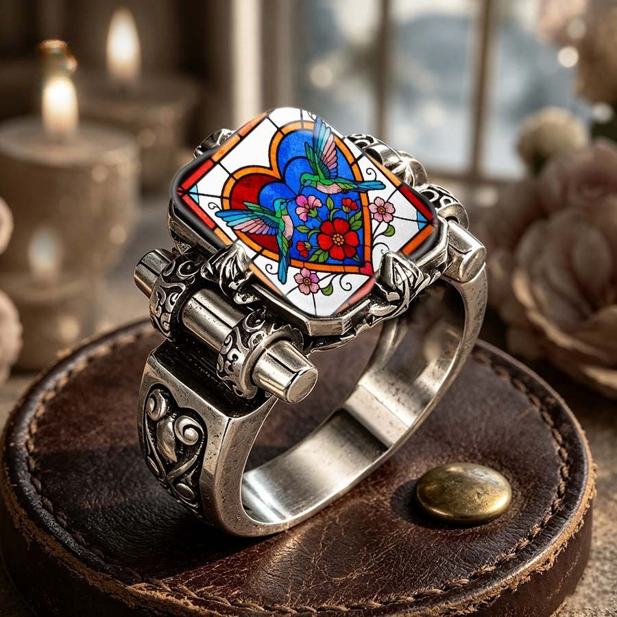 Hummingbird Heart Square Ring