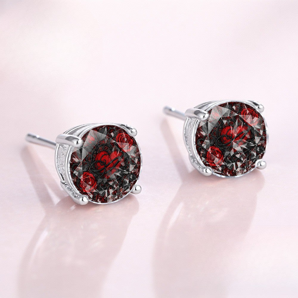 Red Rose Crystal Stud Earrings