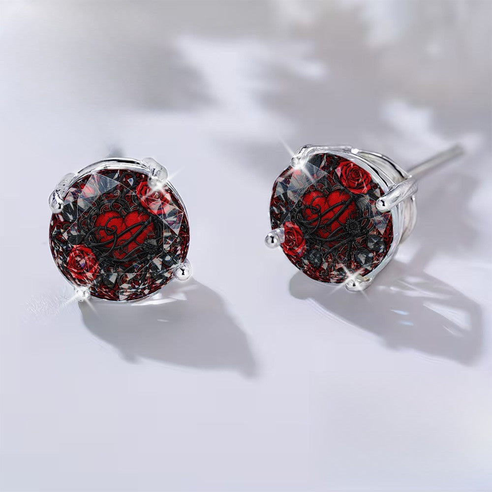 Red Rose Crystal Stud Earrings
