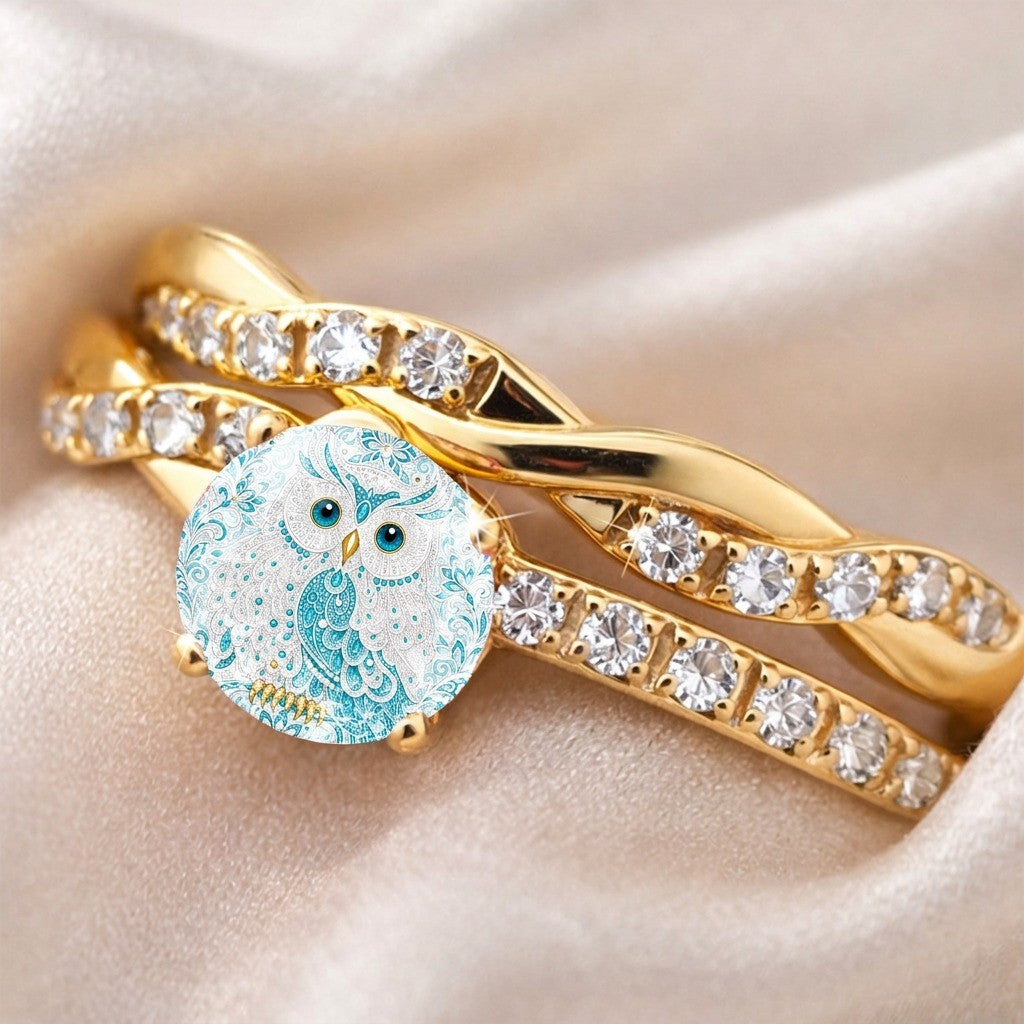 Blue Owl & Crystal Twist Ring