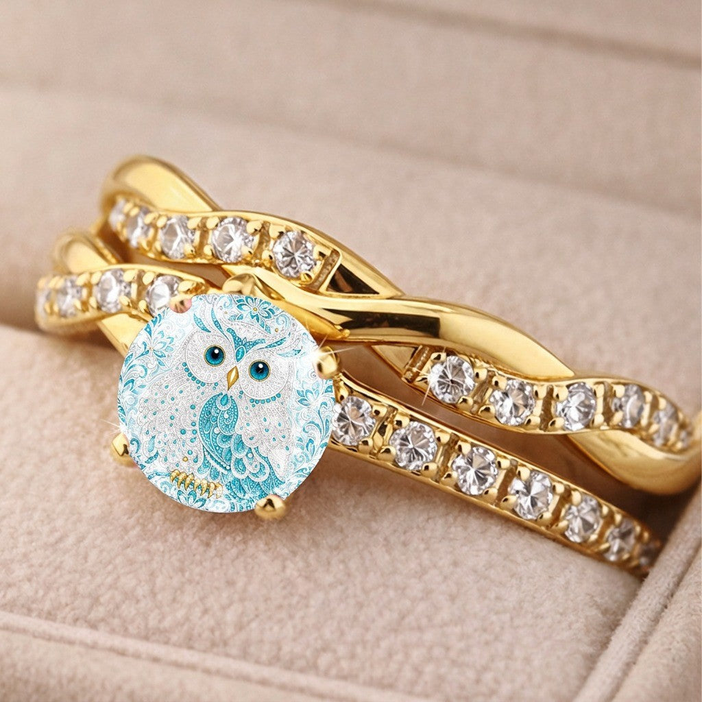 Blue Owl & Crystal Twist Ring
