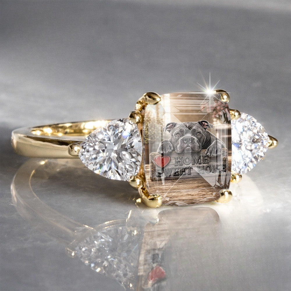Bulldog Home Sweet Home Crystal Ring