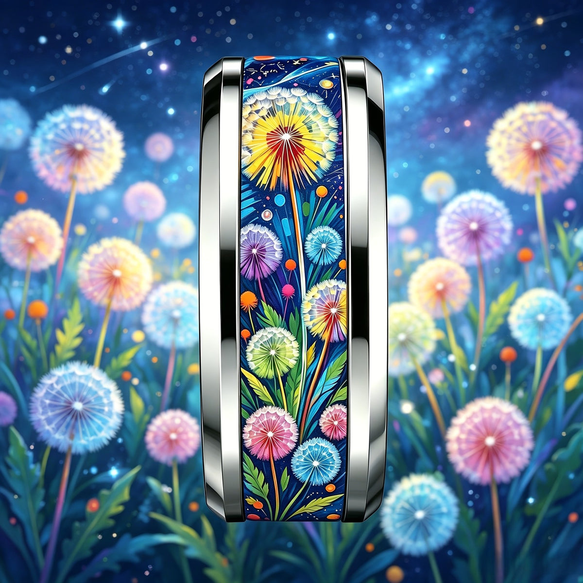 Colorful Dandelion Night Sky Ring