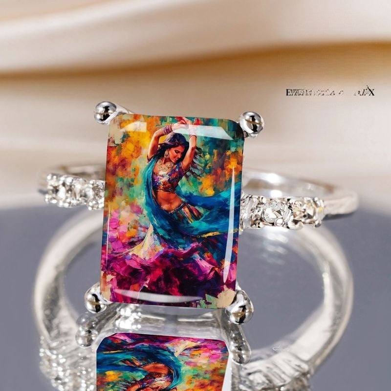 Silver Colorful Dancer Rectangular Ring