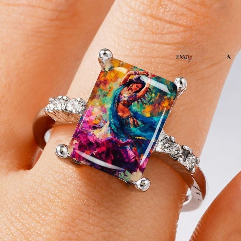 Silver Colorful Dancer Rectangular Ring
