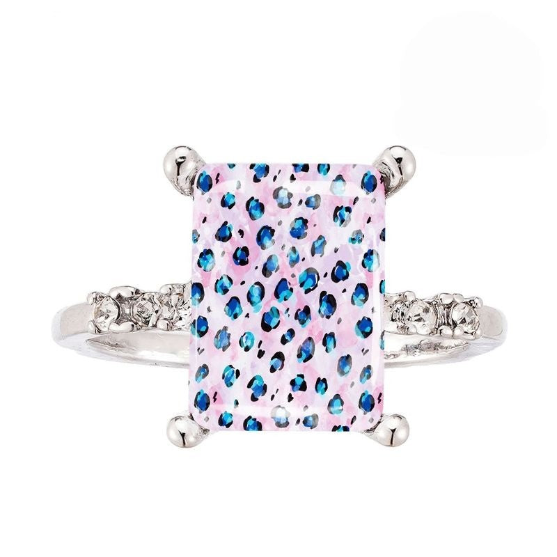 Pink Blue Leopard Square Ring