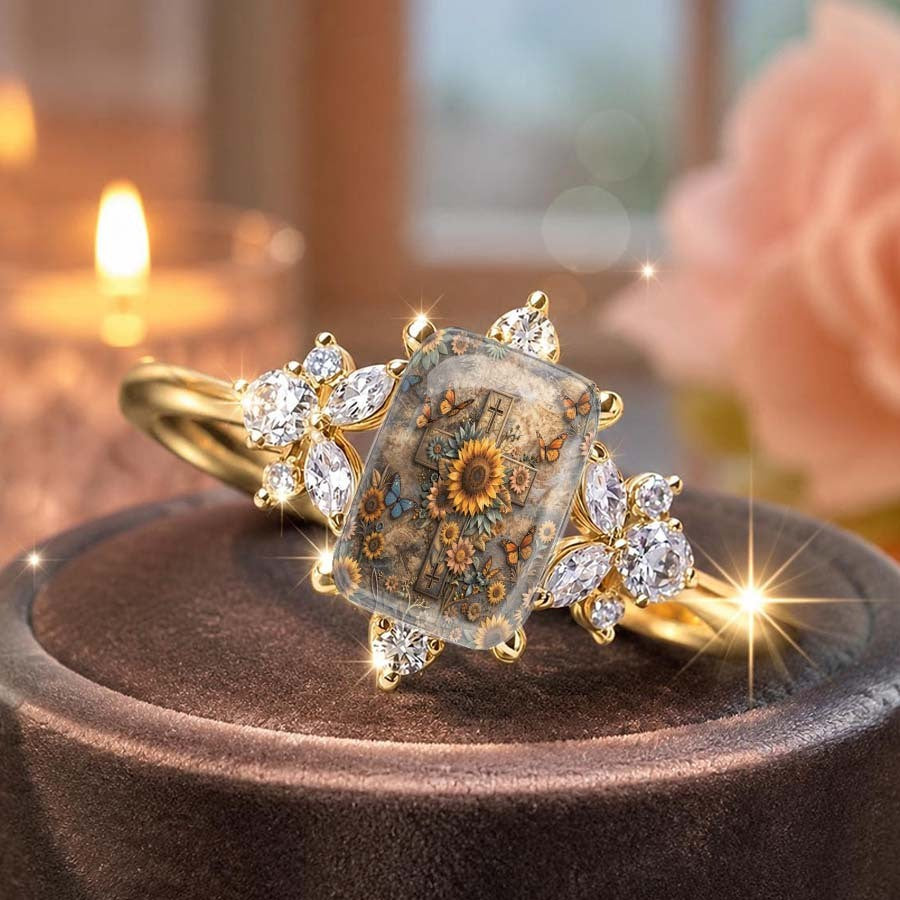 Sunflower Cross Statement Ring