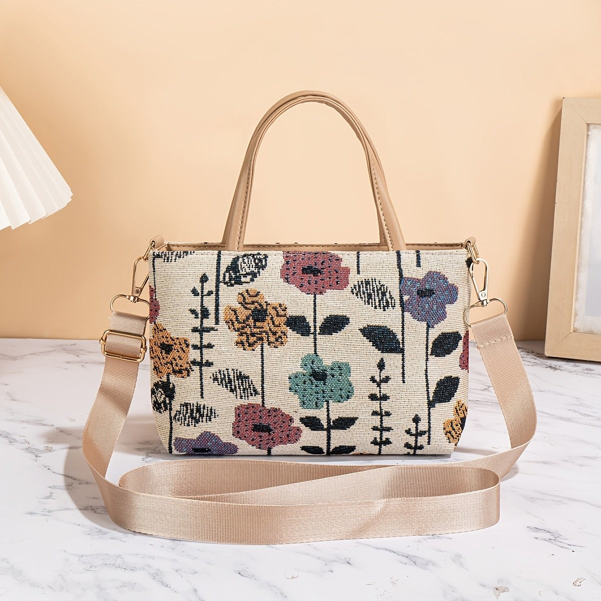 Embroidered Floral Canvas Tote