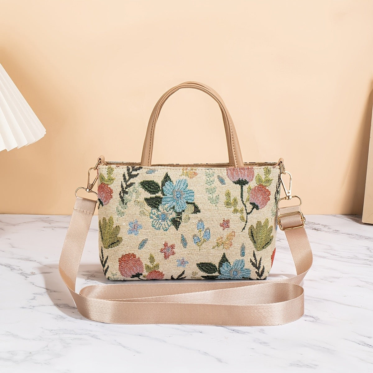 Embroidered Floral Canvas Tote