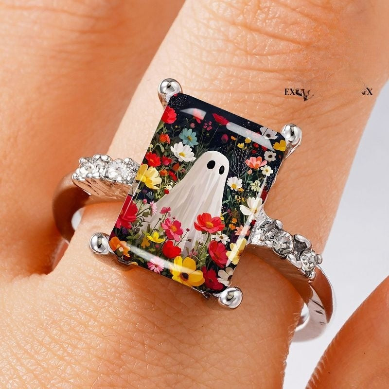 Floral Ghost Rectangular Ring
