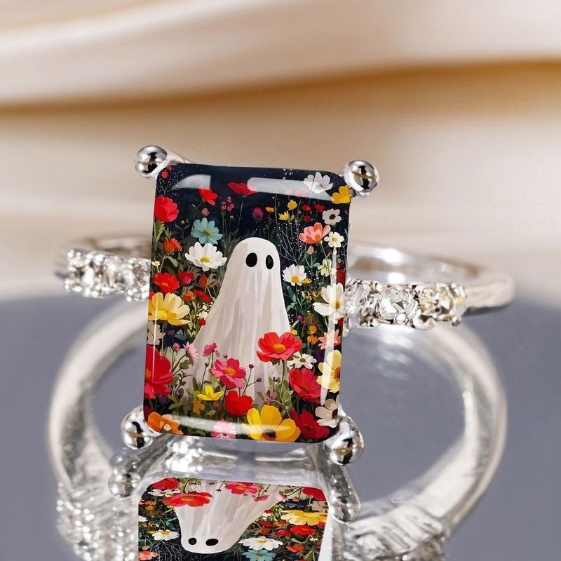 Floral Ghost Rectangular Ring