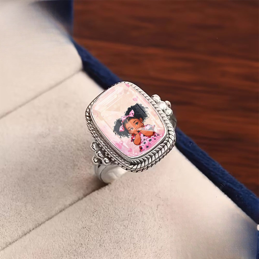 Pink Square Portrait Ring