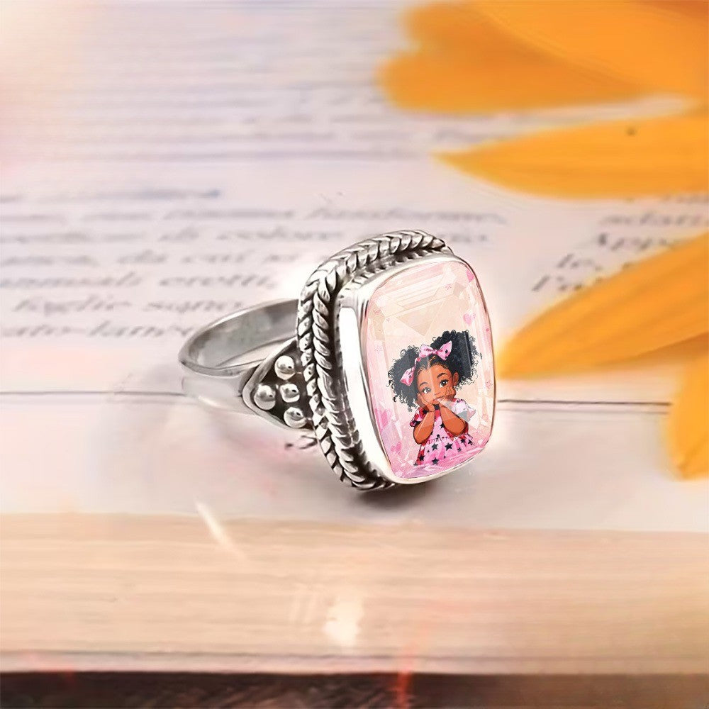 Pink Square Portrait Ring