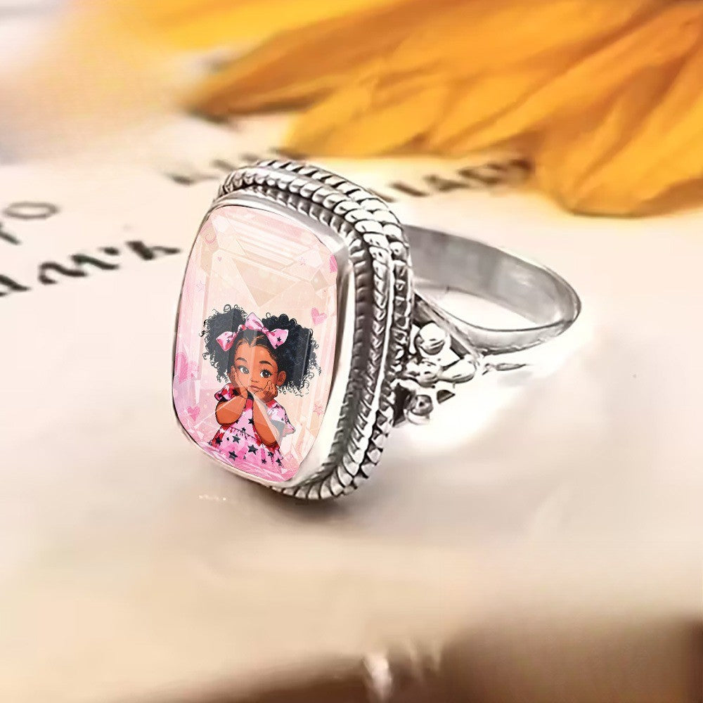 Pink Square Portrait Ring