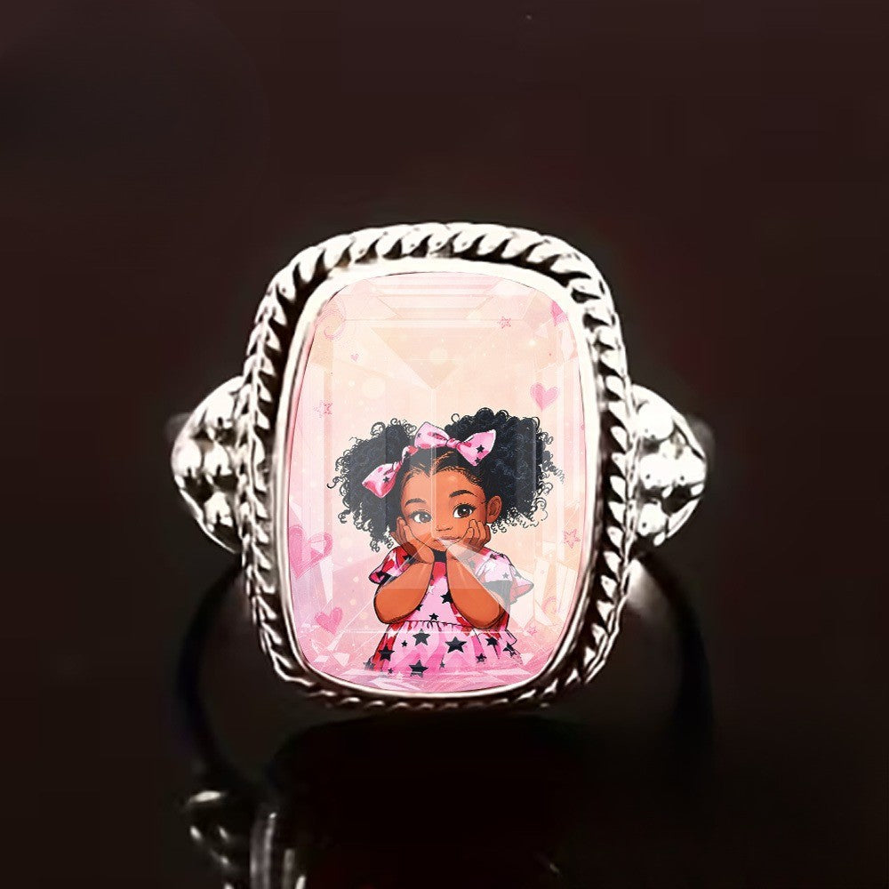 Pink Square Portrait Ring