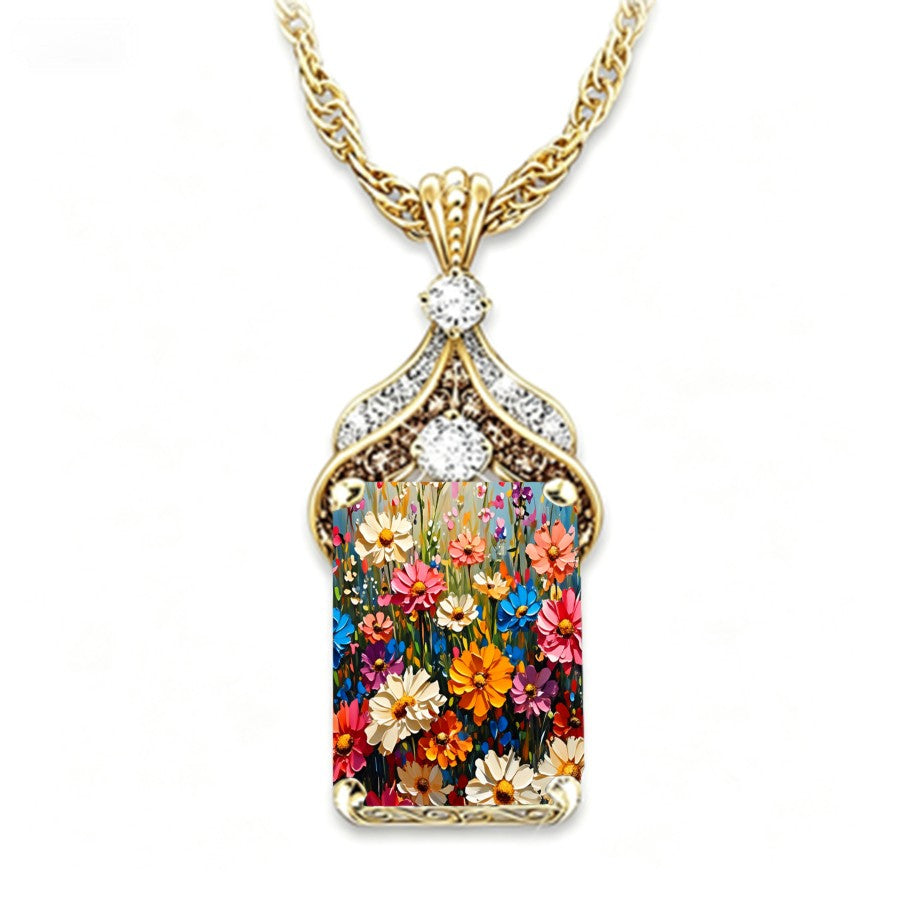 Colorful Floral Square Necklace