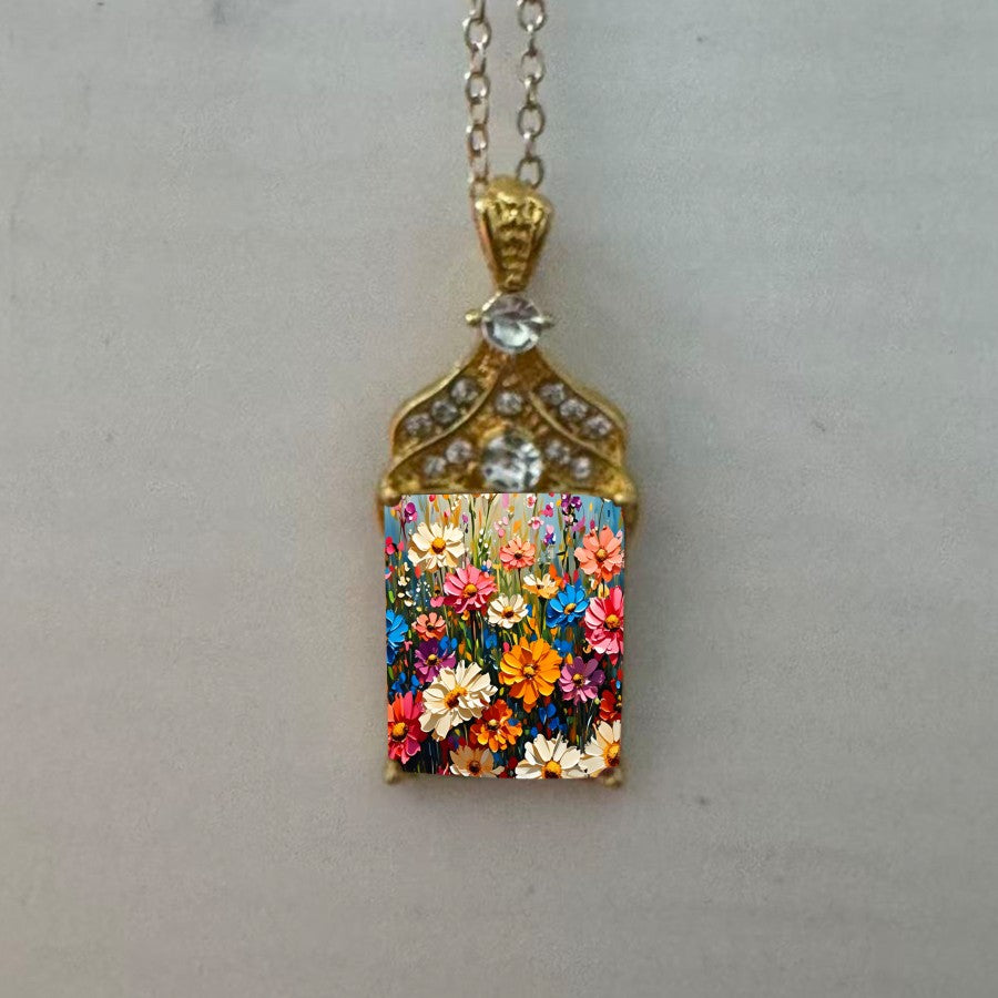 Colorful Floral Square Necklace